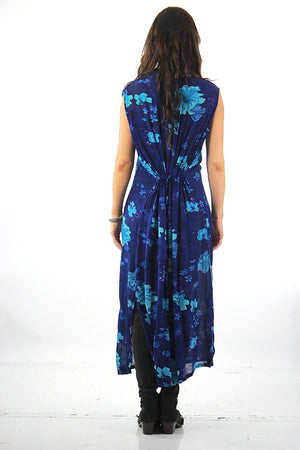 Grunge Blue tropical floral Dress sleeveless Button down Plus size - shabbybabe
 - 3