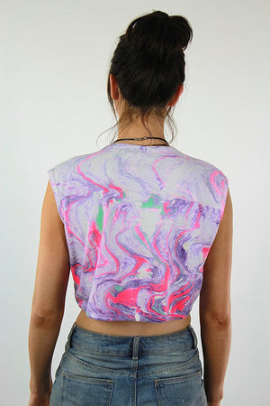 Jamaica shirt Vintage 1980s Pink Purple ombre tank top Abstract Tie Dye neon sleeveless graphic cropped tee Large - shabbybabe
 - 4