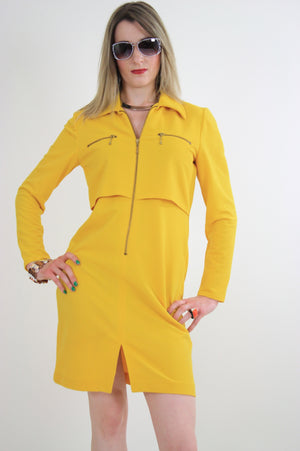 Vintage 60s mod yellow zipper mini dress - shabbybabe
 - 5