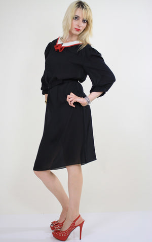 Vintage 70s  Sheer black bow tie secretary dress - shabbybabe
 - 4