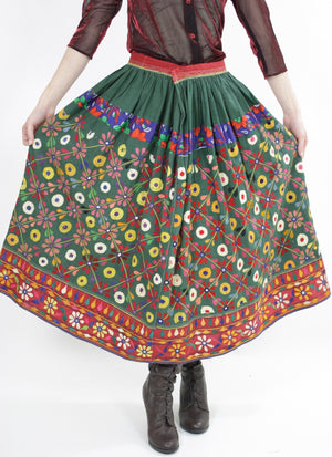 Vintage 70s Embroidered Hippie India Mirror skirt - shabbybabe
 - 6