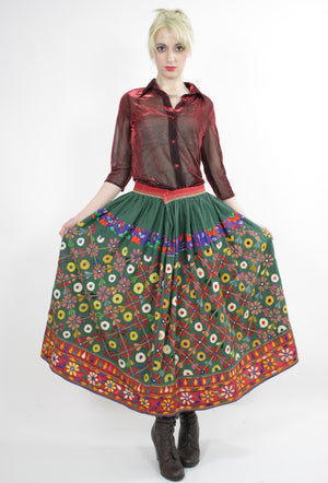 Vintage 70s Embroidered Hippie India Mirror skirt - shabbybabe
 - 4