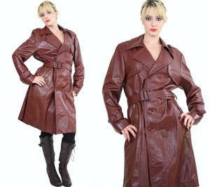 Vintage 70s Double Breasted Leather Trenchcoat - shabbybabe
 - 3