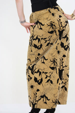 Vintage 70s Boho cotton velvet tan floral maxi skirt - shabbybabe
 - 3