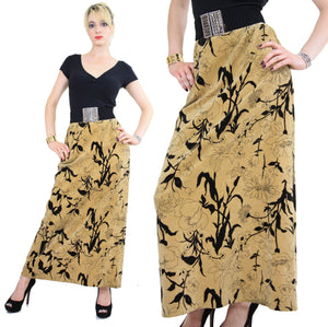 Vintage 70s Boho cotton velvet tan floral maxi skirt - shabbybabe
 - 2