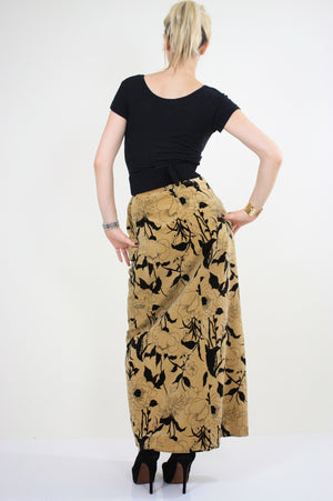 Vintage 70s Boho cotton velvet tan floral maxi skirt - shabbybabe
 - 5