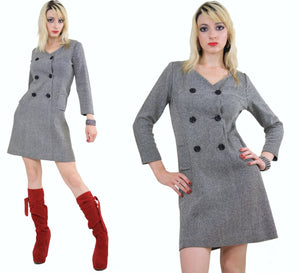 Vintage 60s Mod Wool Herringbone mini dress - shabbybabe
 - 3
