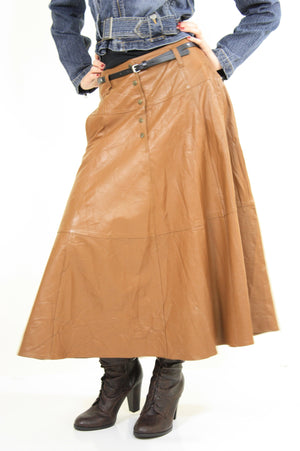 Vintage Maxi Leather Skirt Southwestern Boho - shabbybabe
 - 3