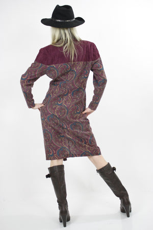 Vintage 80s Hippie Boho Southwestern Paisley Coat Dress - shabbybabe
 - 3