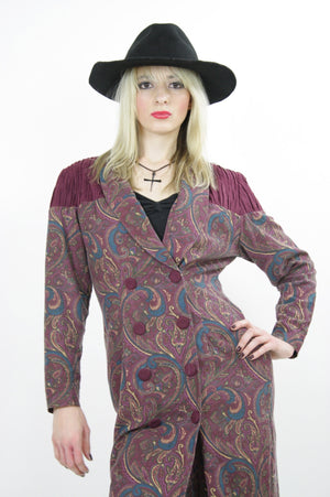 Vintage 80s Hippie Boho Southwestern Paisley Coat Dress - shabbybabe
 - 4