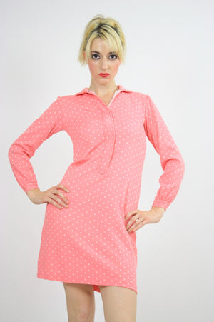 Vintage 60s Mod Dolly Pastel Pink Polkadot Mini Dress - shabbybabe
 - 5