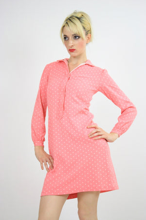 Vintage 60s Mod Dolly Pastel Pink Polkadot Mini Dress - shabbybabe
 - 4
