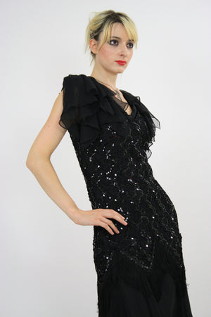 Vintage 80s sequin beaded  cocktail party dress - shabbybabe
 - 5