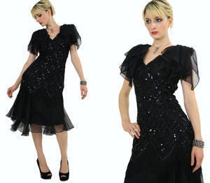 Vintage 80s sequin beaded  cocktail party dress - shabbybabe
 - 3
