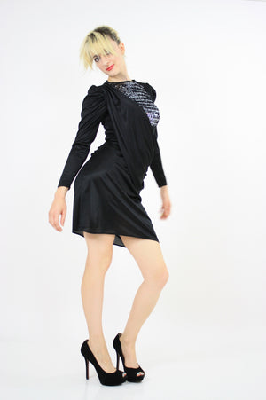 Vintage 1980s Black sequin mini dress - shabbybabe
 - 4