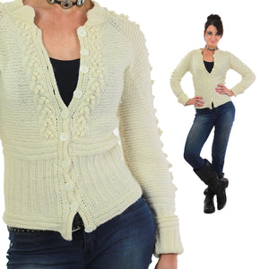 Cable knit cardigan sweater fitted long sleeve wool - shabbybabe
 - 5