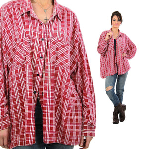 Vintage 90s grunge Red flannel shirt red white checkered oversize Large - shabbybabe
 - 5
