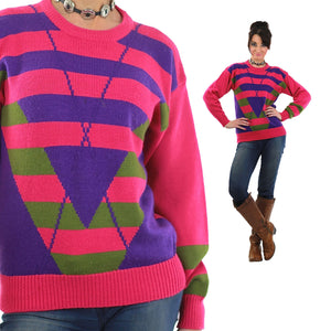 Pink Sweater top 80s abstract Striped pullover - shabbybabe
 - 5