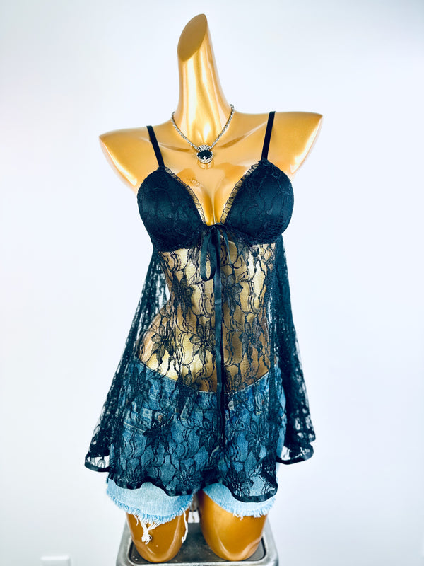 Vintage gothic bustier babydoll top