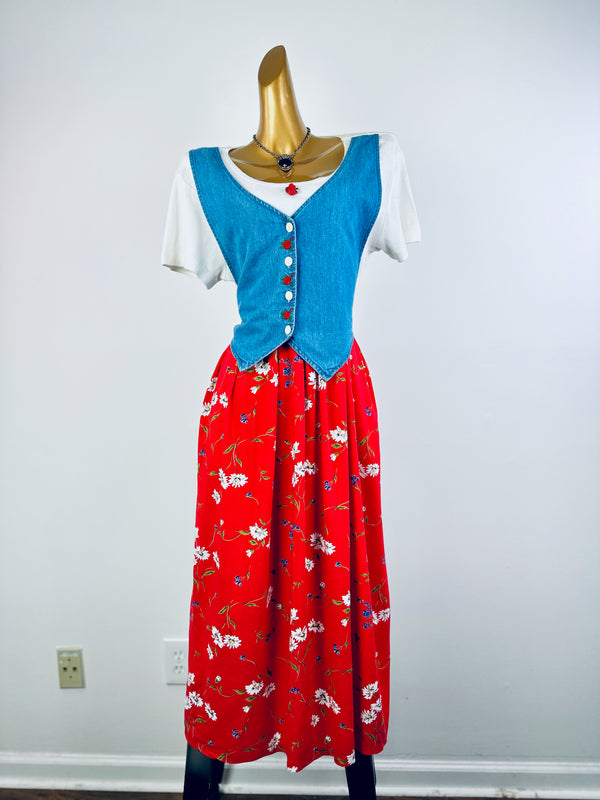 Vintage 90s grunge dress floral print prairie midi sundress