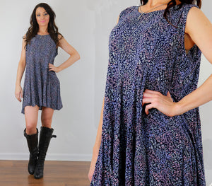 Ditsy grunge dress vintage 90s blue abstract floral oversized loose fit dress L