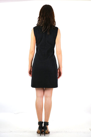 Black wiggle dress Party cocktail Vintage 1960s retro deep V plunging sleeveless