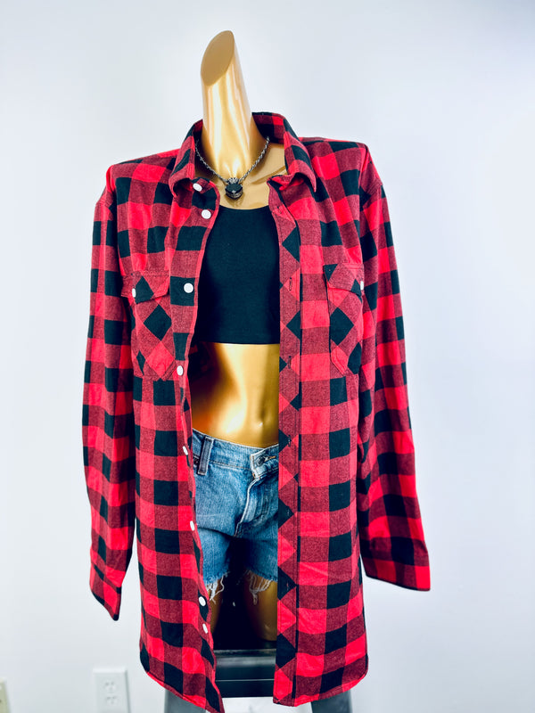 Vintage red buffalo plaid flannel button up shirt