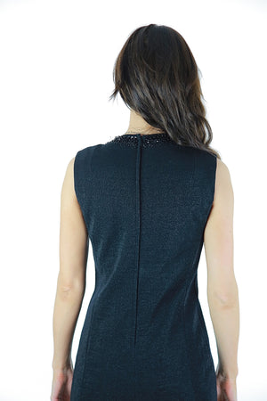 Black wiggle dress Party cocktail Vintage 1960s retro deep V plunging sleeveless