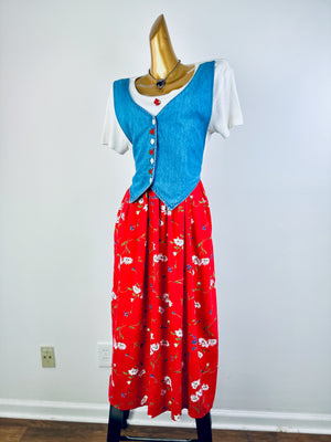 Vintage 90s grunge dress floral print prairie midi sundress