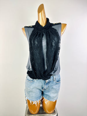 Vintage goth grunge black lace top