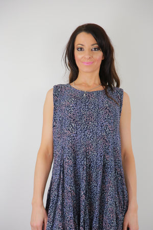 Ditsy grunge dress vintage 90s blue abstract floral oversized loose fit dress L
