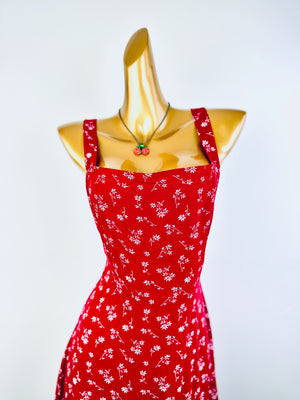 Vintage floral cottagecore milkmaid dress floral print prairie peasant sundress