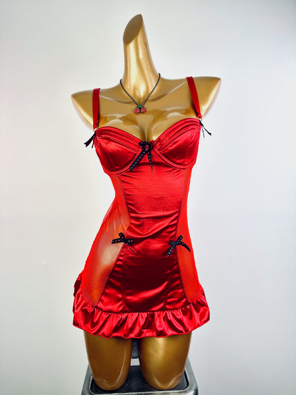 Vintage red coquette bustier slip dress