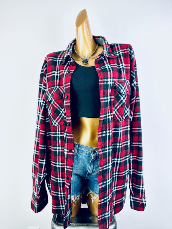 Vintage grunge plaid flannel button up shirt