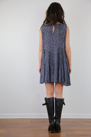 Ditsy grunge dress vintage 90s blue abstract floral oversized loose fit dress L