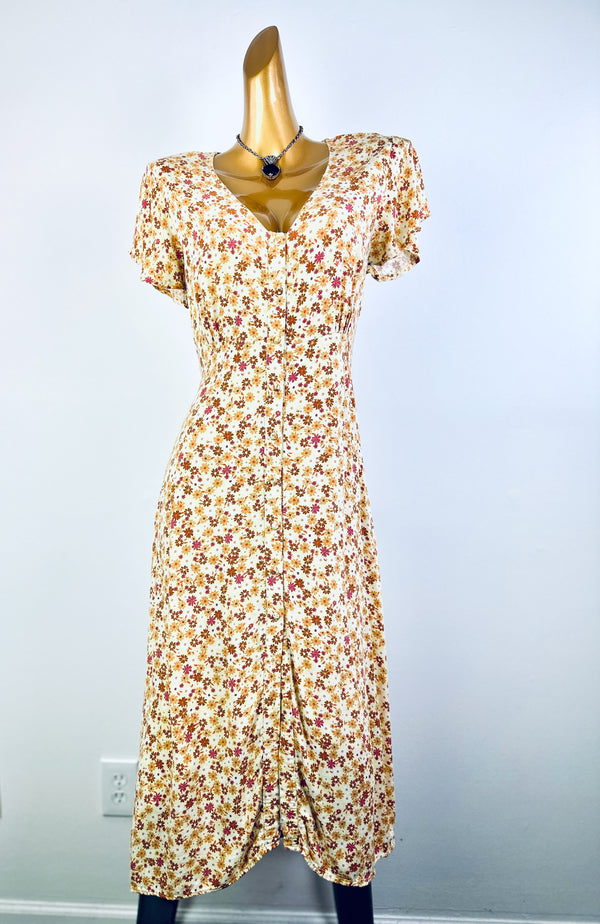 Vintage 90s grunge dress floral print prairie midi sundress