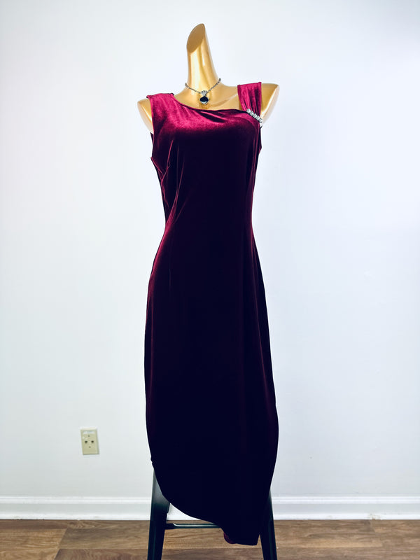 90s prom dress red velvet party cocktail formal gown