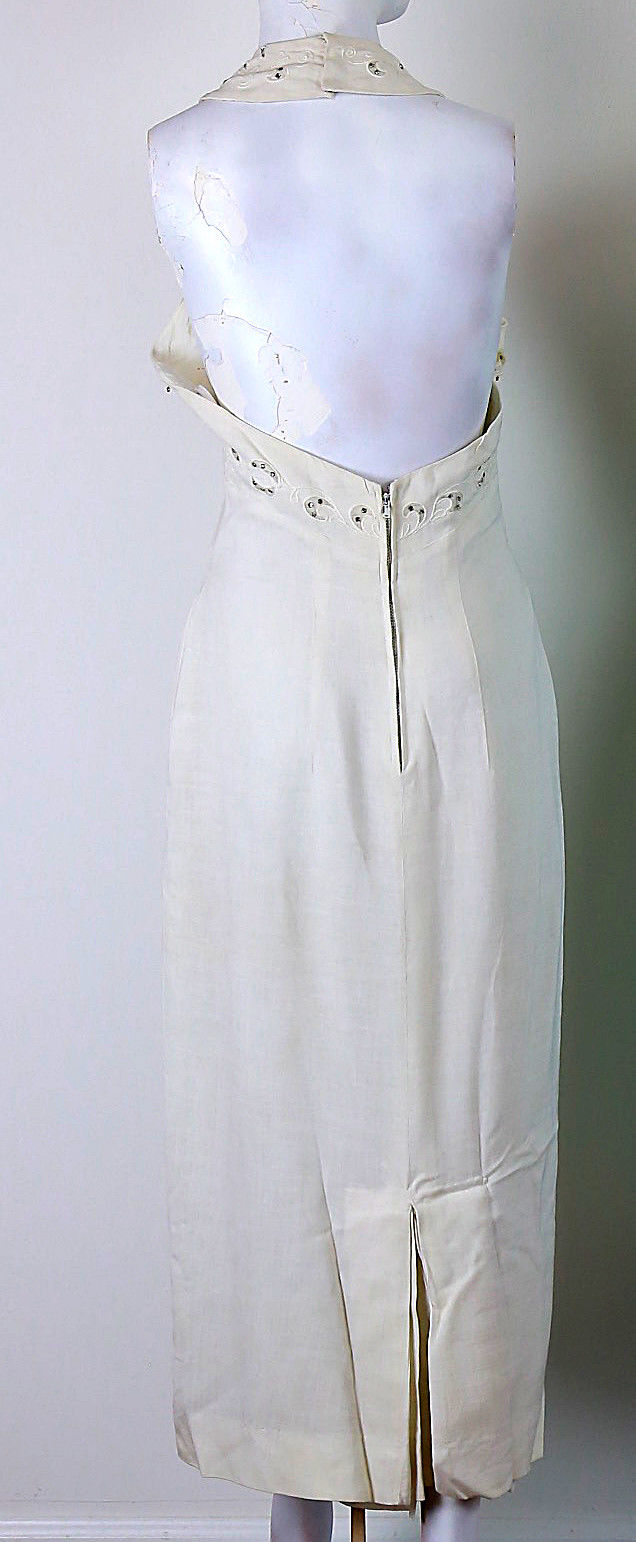 Vintage 60s 70s white halter dress rhinestone trim open back M - shabbybabe Vintage 60s 70s white halter dress rhinestone trim open back M - shabbybabe