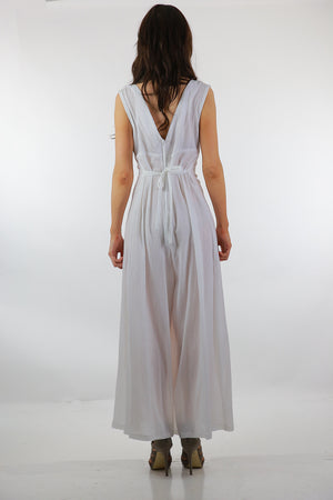 Boho white Palazzo jumpsuit sheer gauze sleeveless wide leg