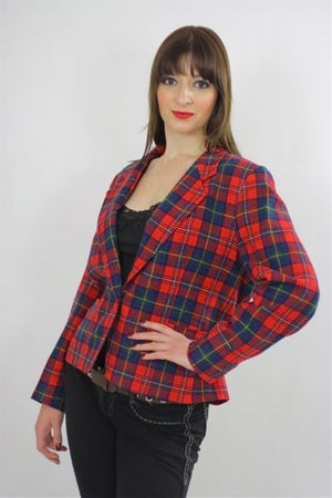 Vintage 70s Red Wool Pendelton Tartan Plaid collared Blazer Jacket Top