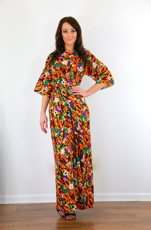 Wrap caftan dress 70s boho hippie Authentic vintage Hawaiian dress  M