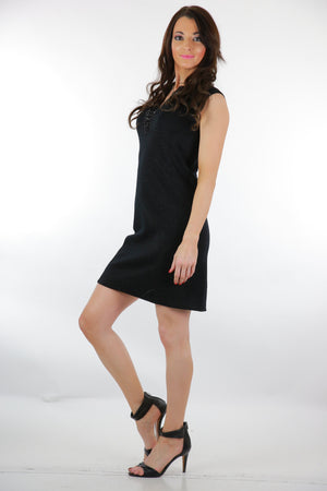 Genuine vintage 60s 70s beaded black cocktail party sheath dress  M