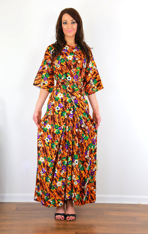 Wrap caftan dress 70s boho hippie Authentic vintage Hawaiian dress  M