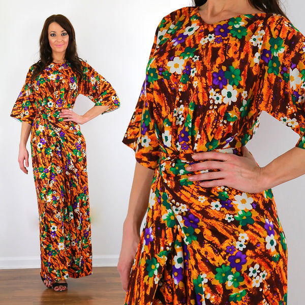 Wrap caftan dress 70s boho hippie Authentic vintage Hawaiian dress  M