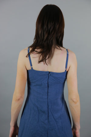 Vintage 80s Blue sundress babydoll spaghetti strap cotton mini dress