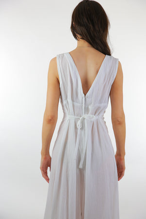 Boho white Palazzo jumpsuit sheer gauze sleeveless wide leg