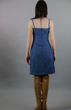 Vintage 80s Blue sundress babydoll spaghetti strap cotton mini dress
