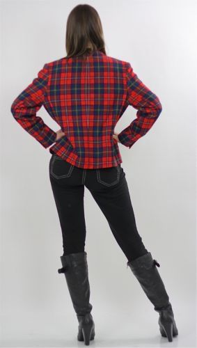 Vintage 70s Red Wool Pendelton Tartan Plaid collared Blazer Jacket Top