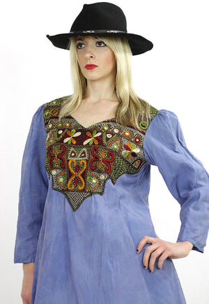 Vintage 70s Boho Hippie embroidered mirror India dress - shabbybabe
 - 4