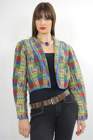 Vintage 80s Southwestern Boho Short Cropped jacket - shabbybabe
 - 2